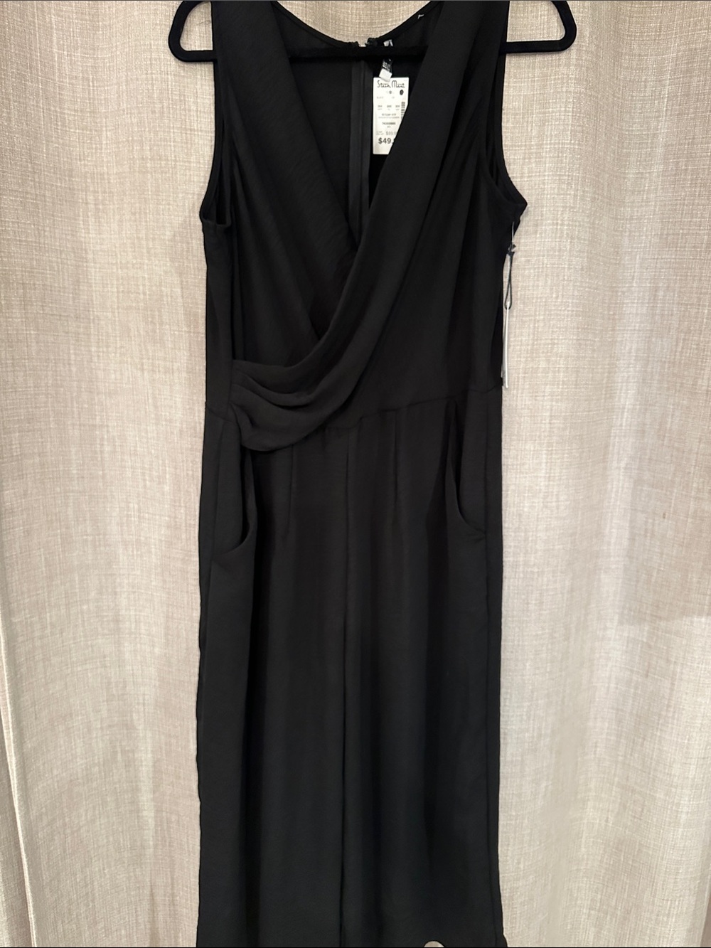 Black Draped V-Neck Sleeveless Capri length wide leg jumpsuit